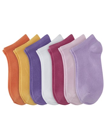 Camano Junior Cotton Ankle Socks in 7 Pack pink lavender