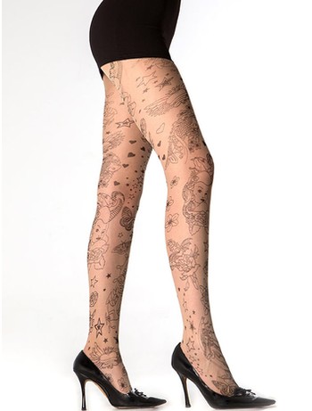 Cecilia de Rafael Ink tights with Allover-Tattoo-Pattern natural