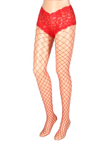 Leg Avenue net pantyhose with lace boy short red
