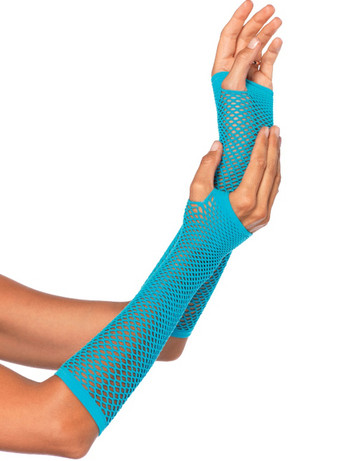 Leg Avenue Fingerless Fishnet Gloves neon blue