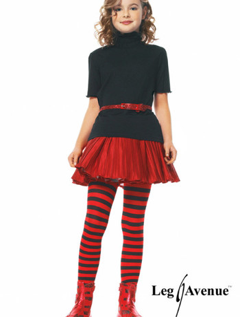 Leg Avenue Girls Stripe Tights black-red
