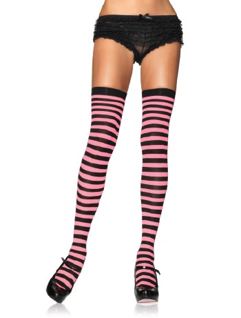 Leg Avenue Opaque Striped  Thigh Highs black/neonpink