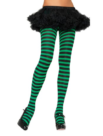 Leg Avenue opaque Striped Tights black- kelly green