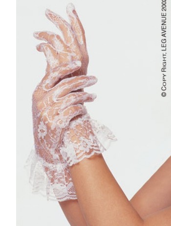 Leg Avenue Lace Wrist Length Ruffle Gloves white