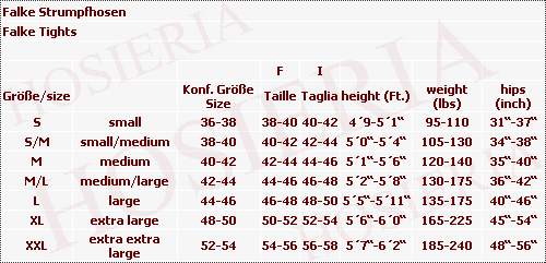 Falke Socks Size Chart