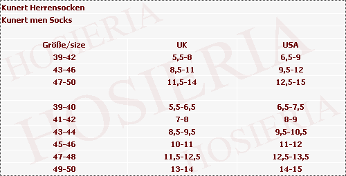 Kunert Size Chart